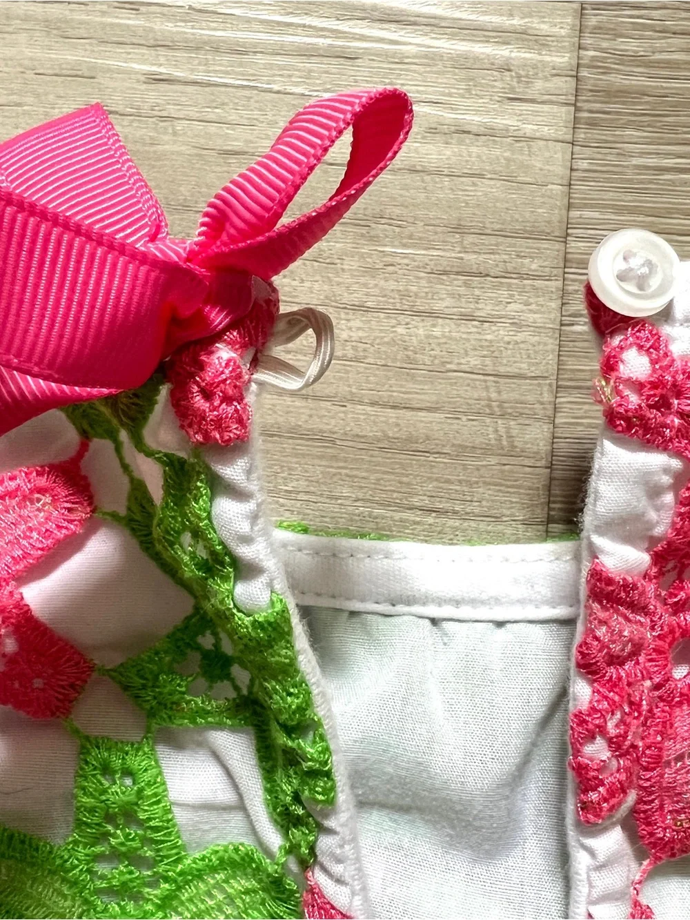Mud Pie Crochet Dress Baby Girl 12-18M Pink Green Floral Lace Sleeveless Summer
